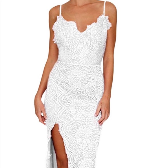Lalagen Dresses & Skirts - White Lace Gown with Slit